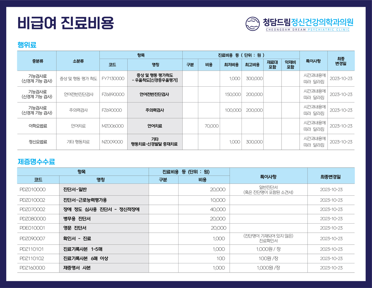 비급여 항목안내